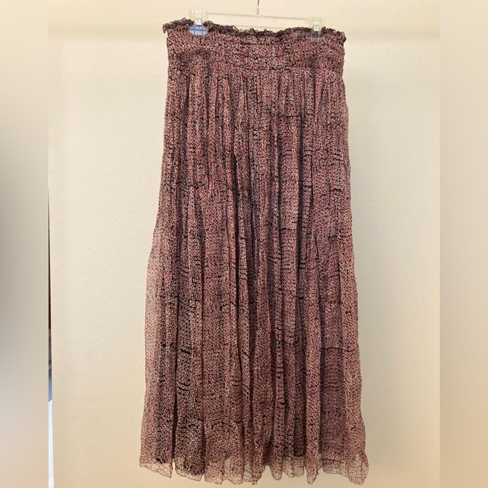Jorya silk maxi lined skirt with stretchy gathered waist and small dot pattern